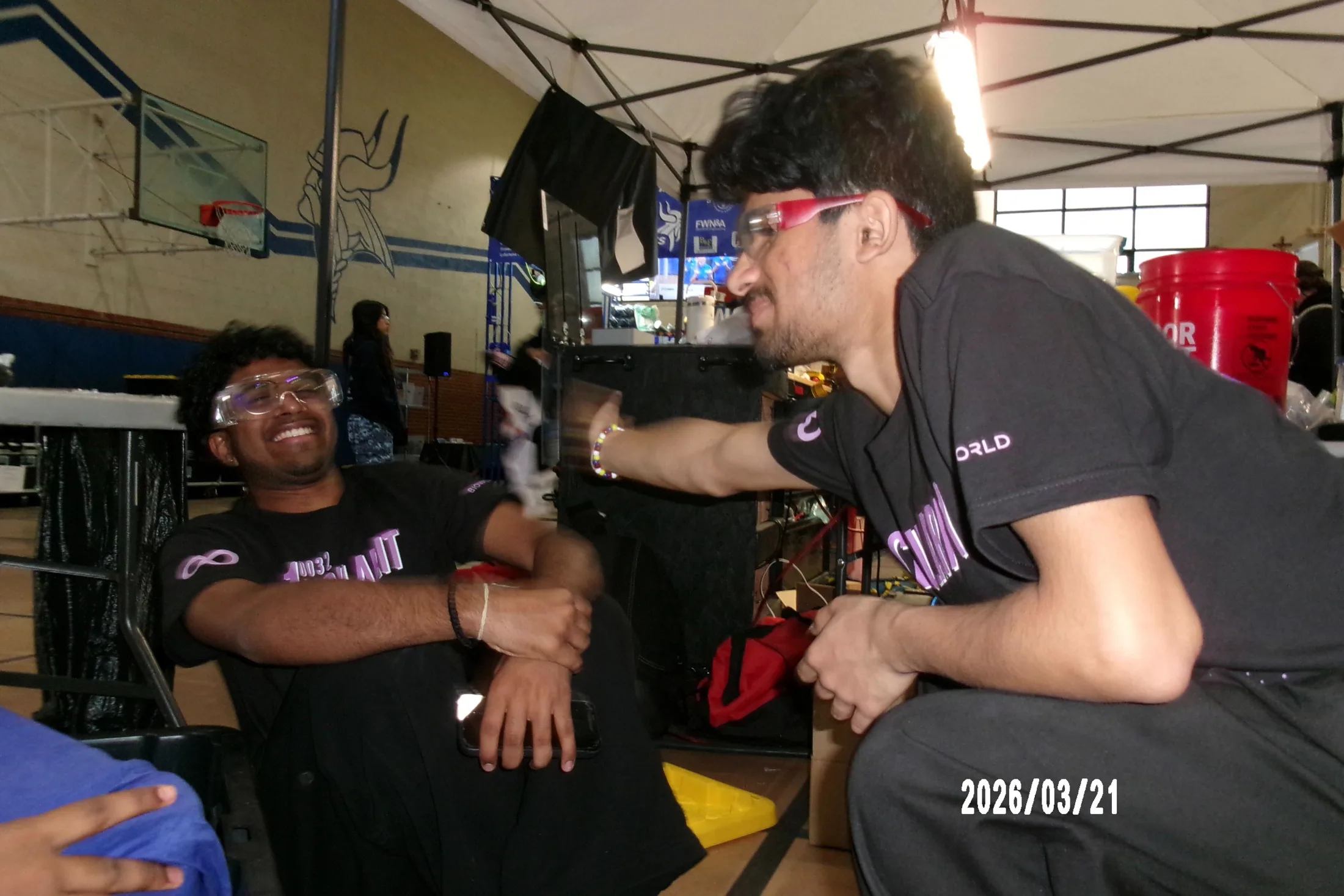 Working on the robot in the pit