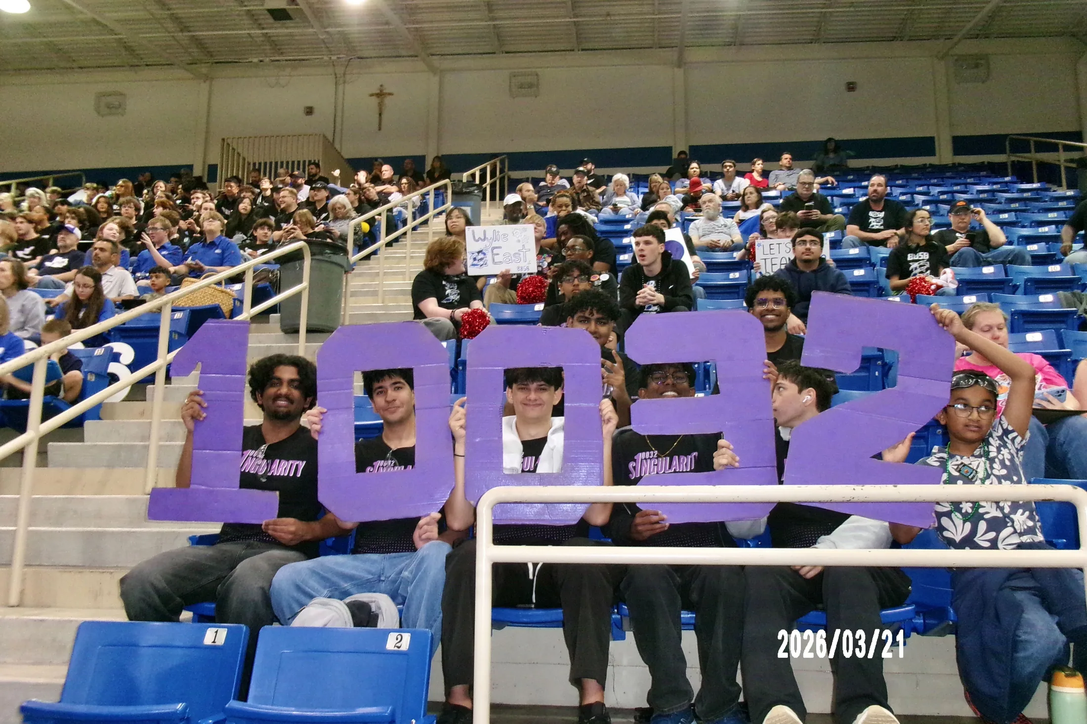 The team in the stands with 10032 letters