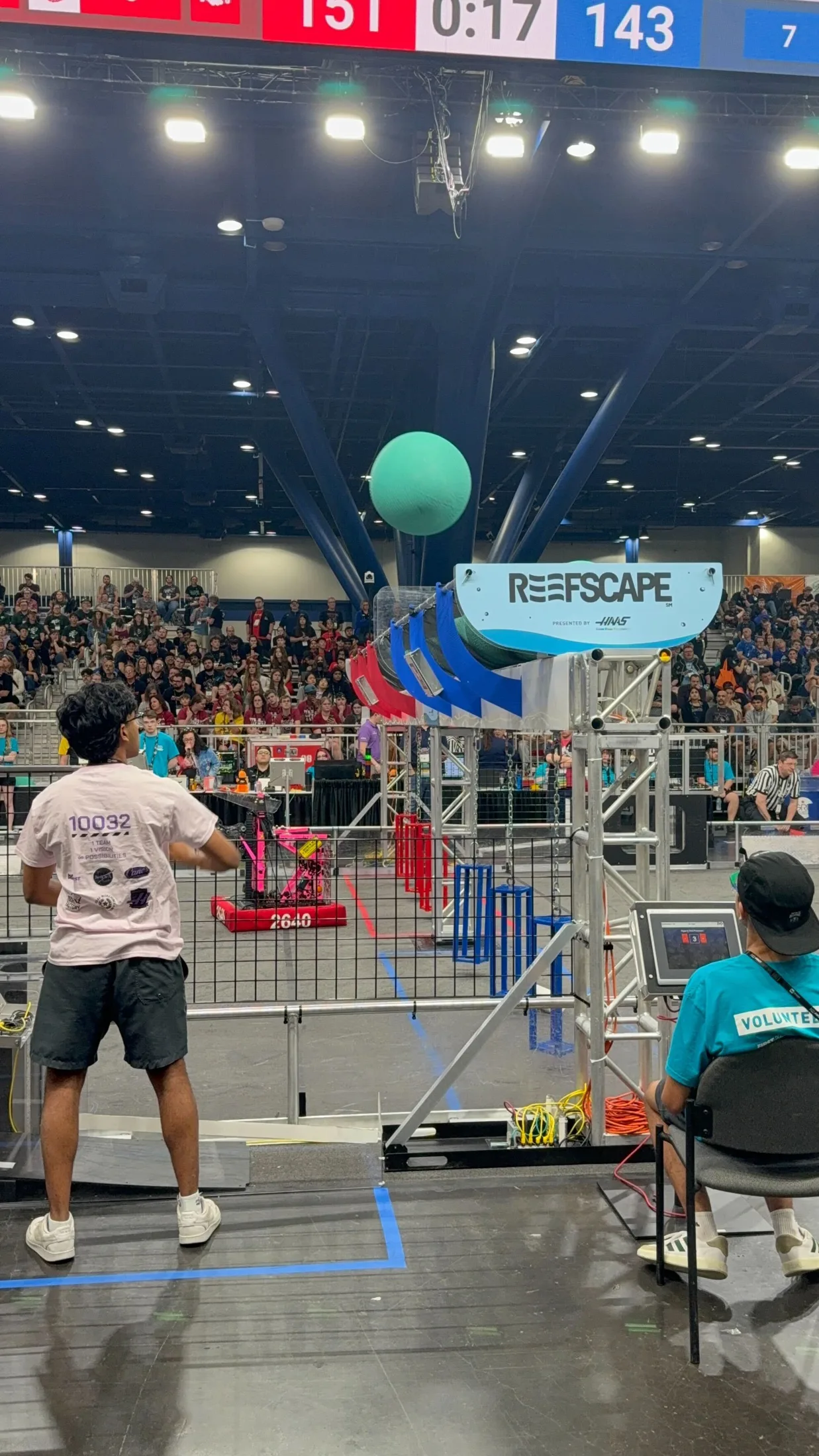 The 2025 robot on the REEFSCAPE field, Houston