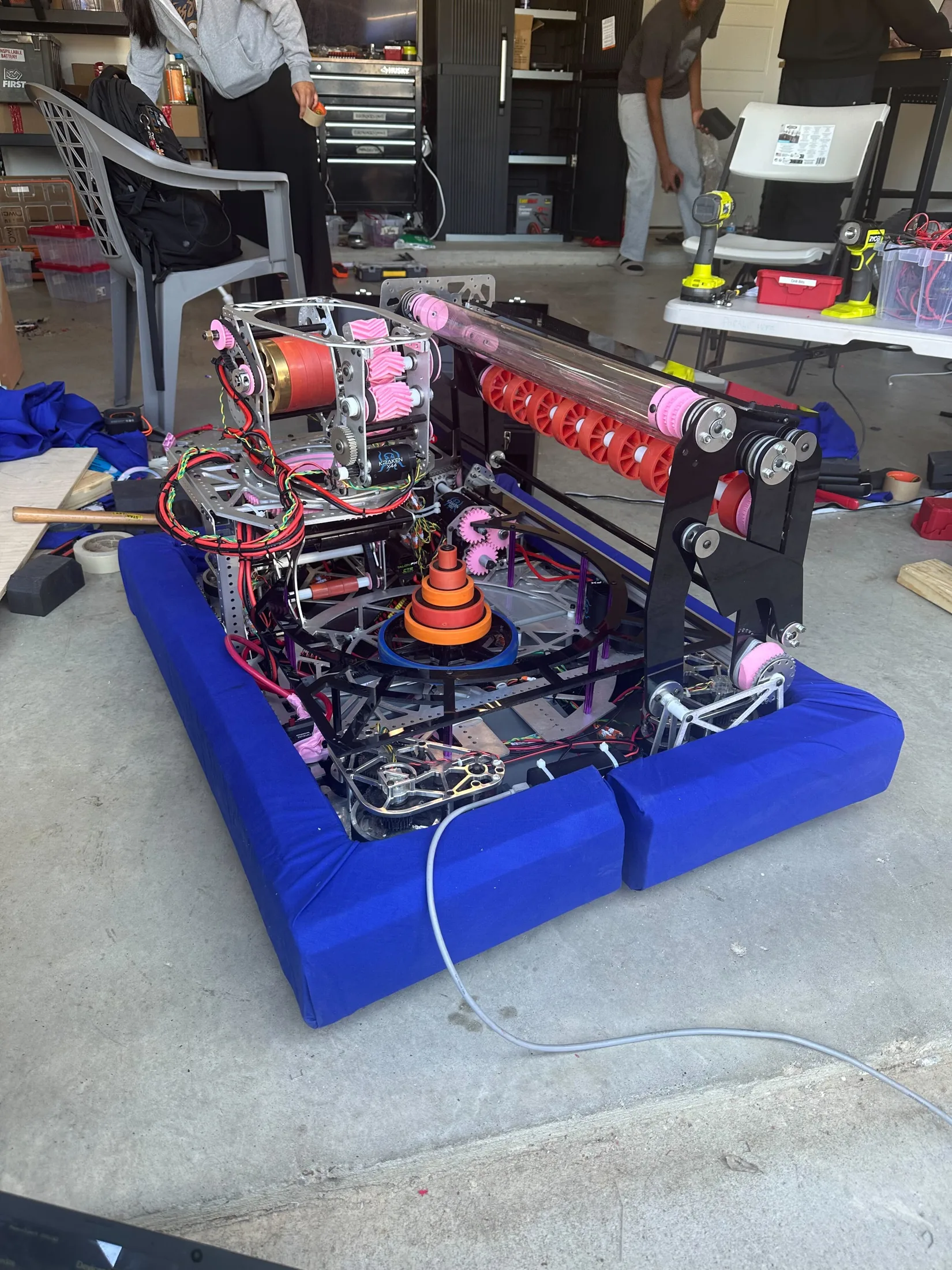 ORION's bare chassis on the mats during build season