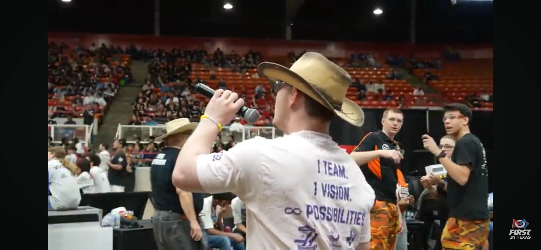 Talking with the event announcer