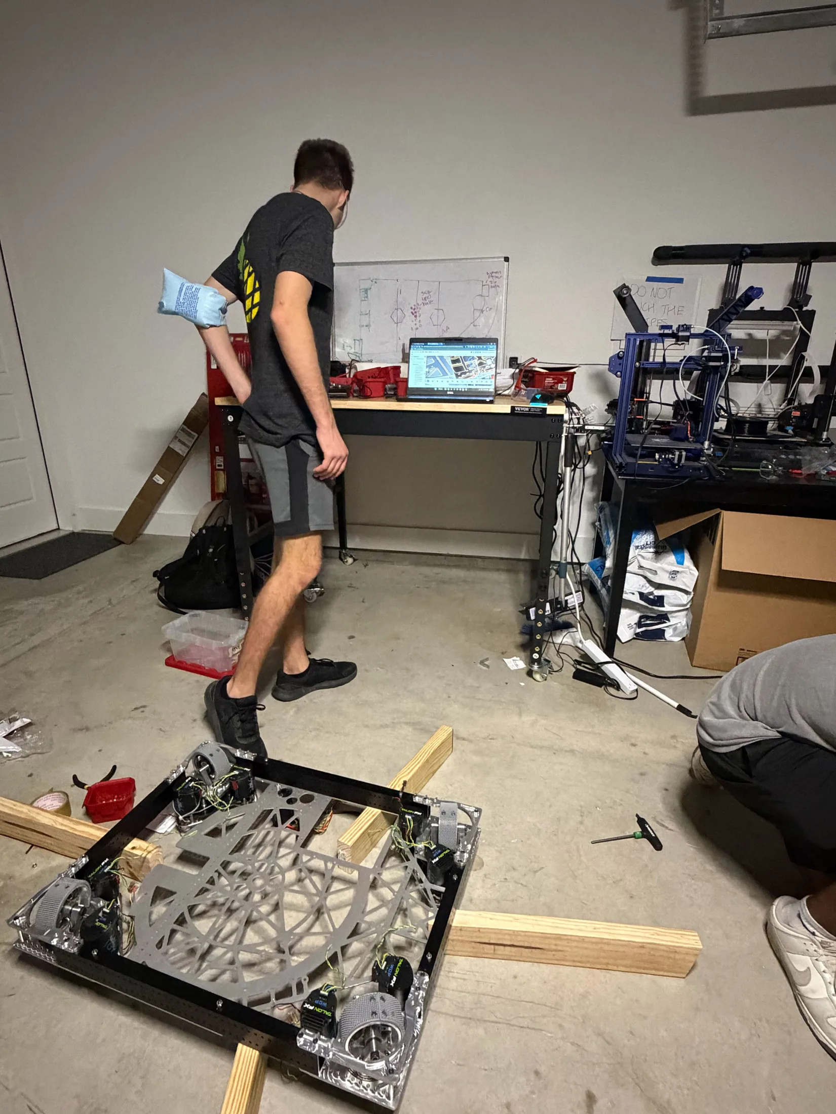 Drivebase on the garage floor between sessions