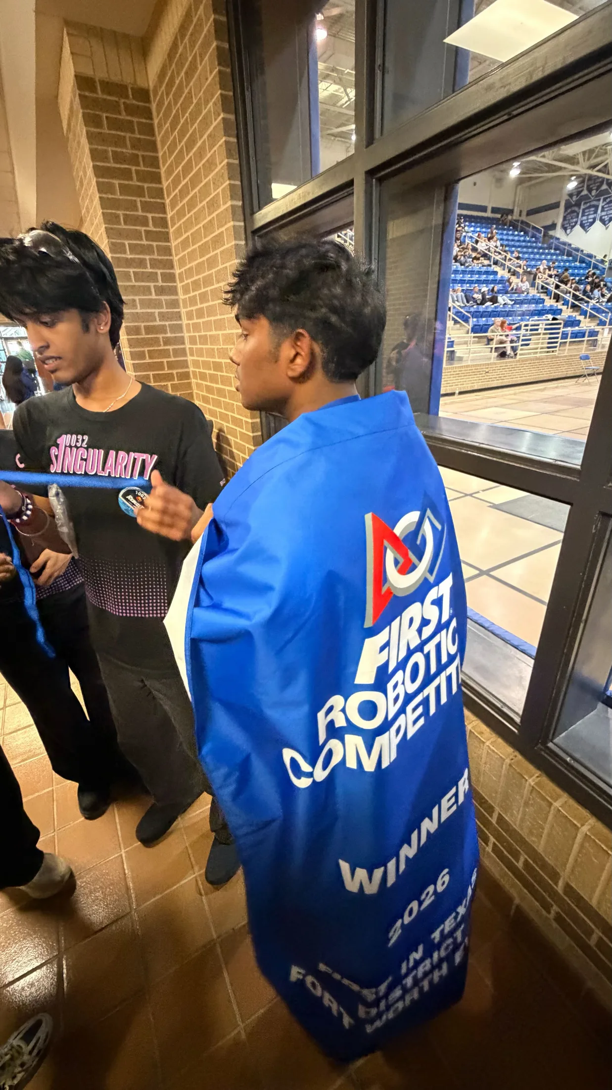 Holding the winner banner