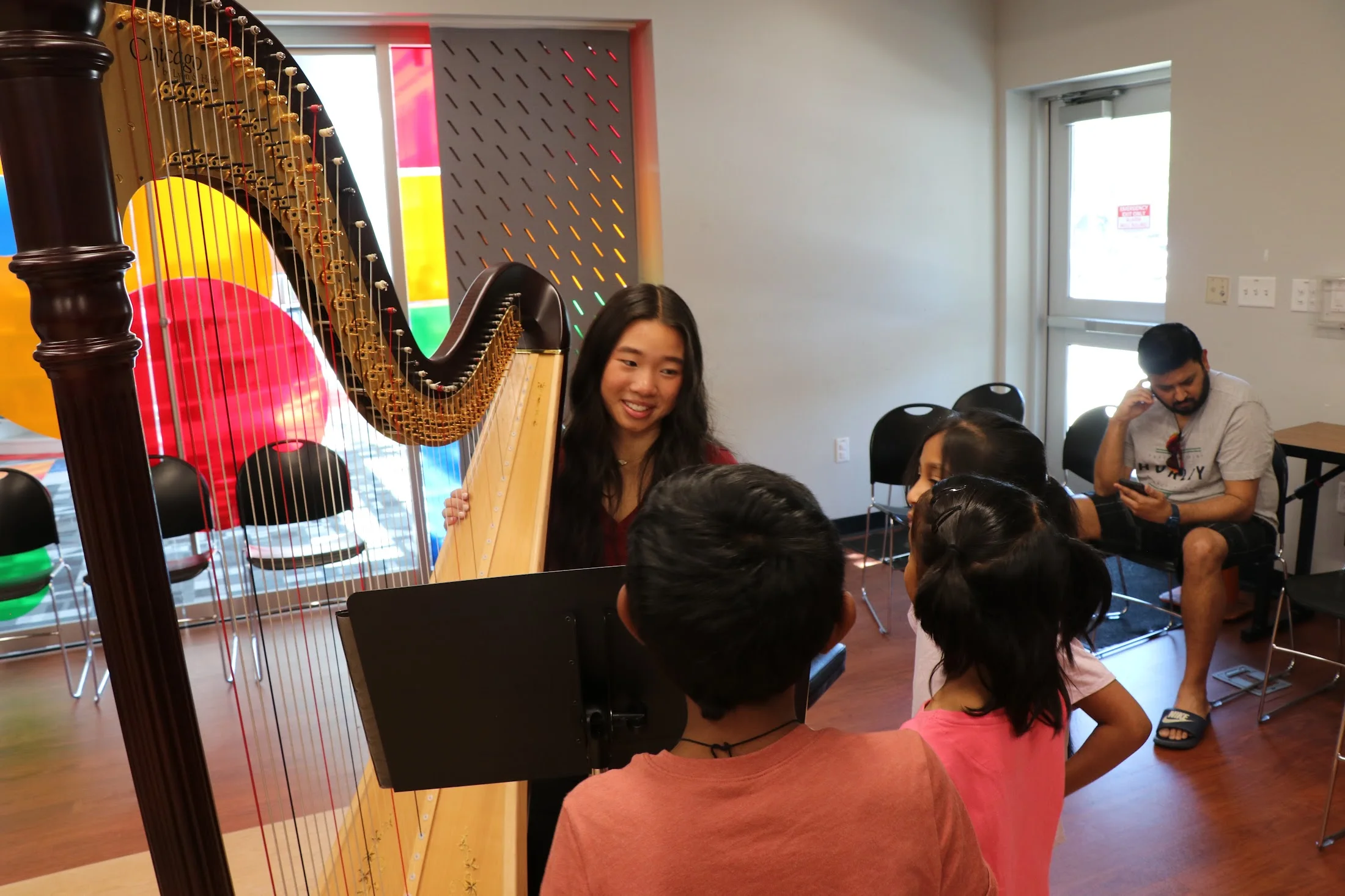 A harp demonstration for the kids