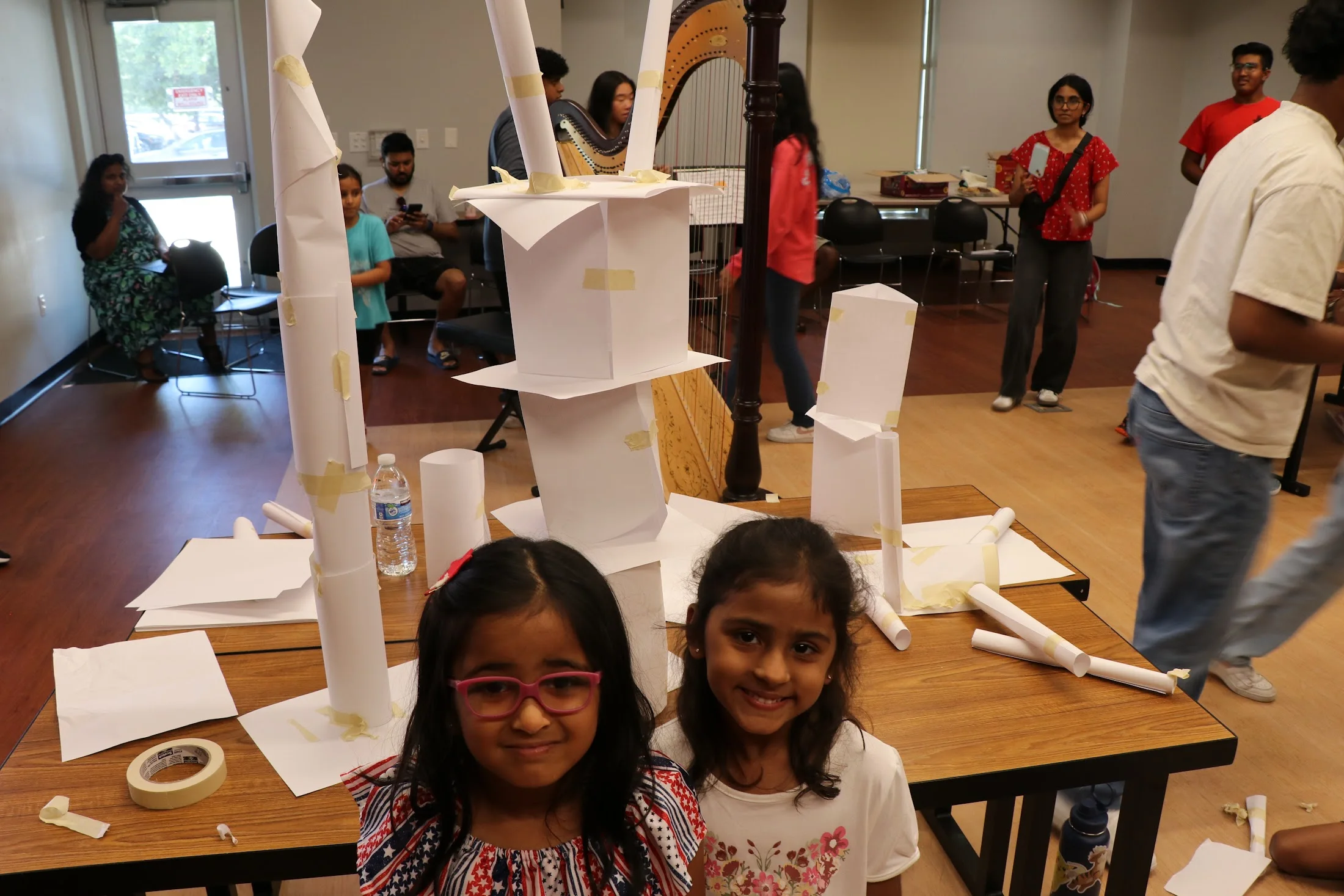 Kids with their finished paper towers
